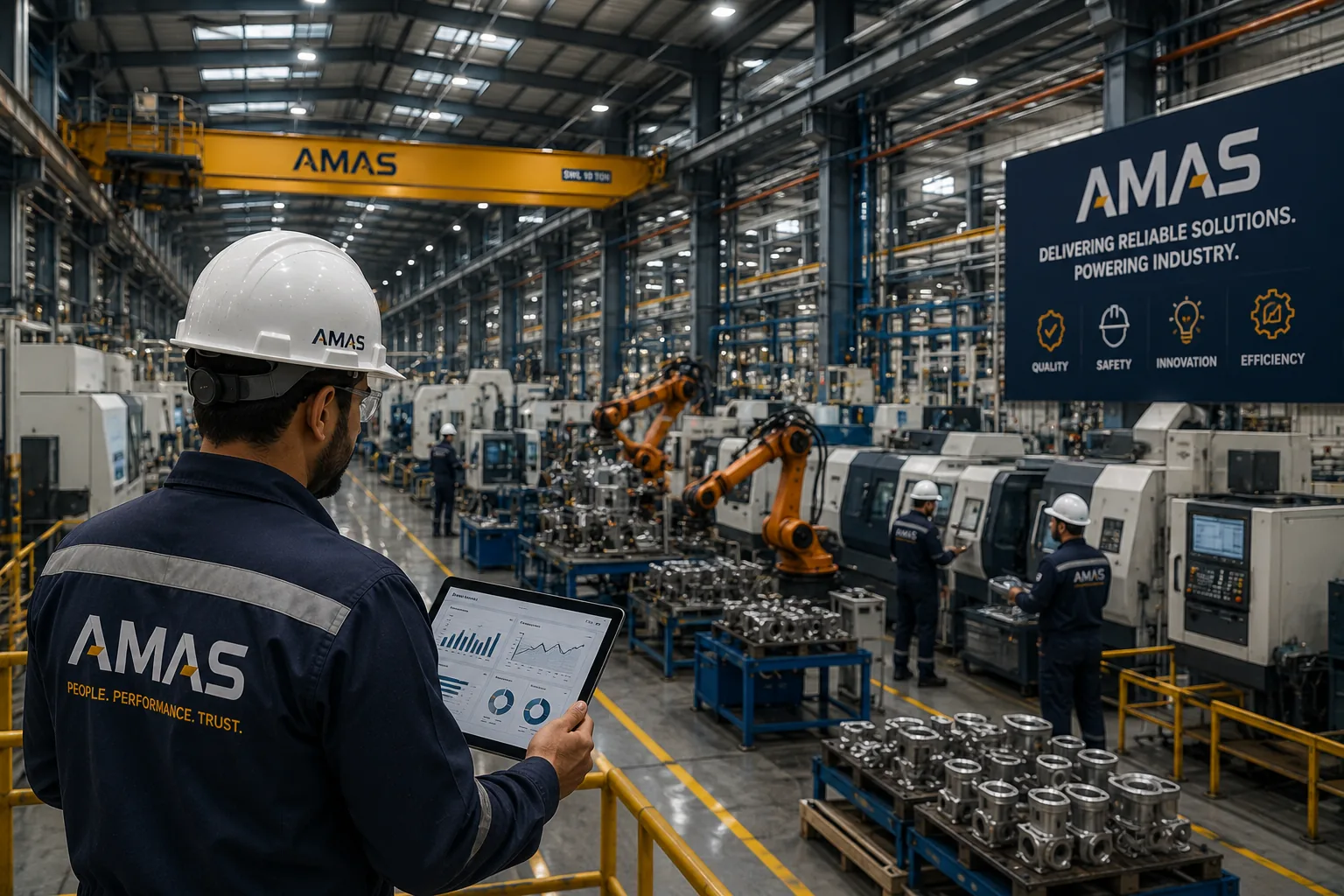 Production supervisor reviewing output data on a plant floor